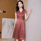 Summer Silk Floral Dress for Women a line pure silk Guest Party Dress
